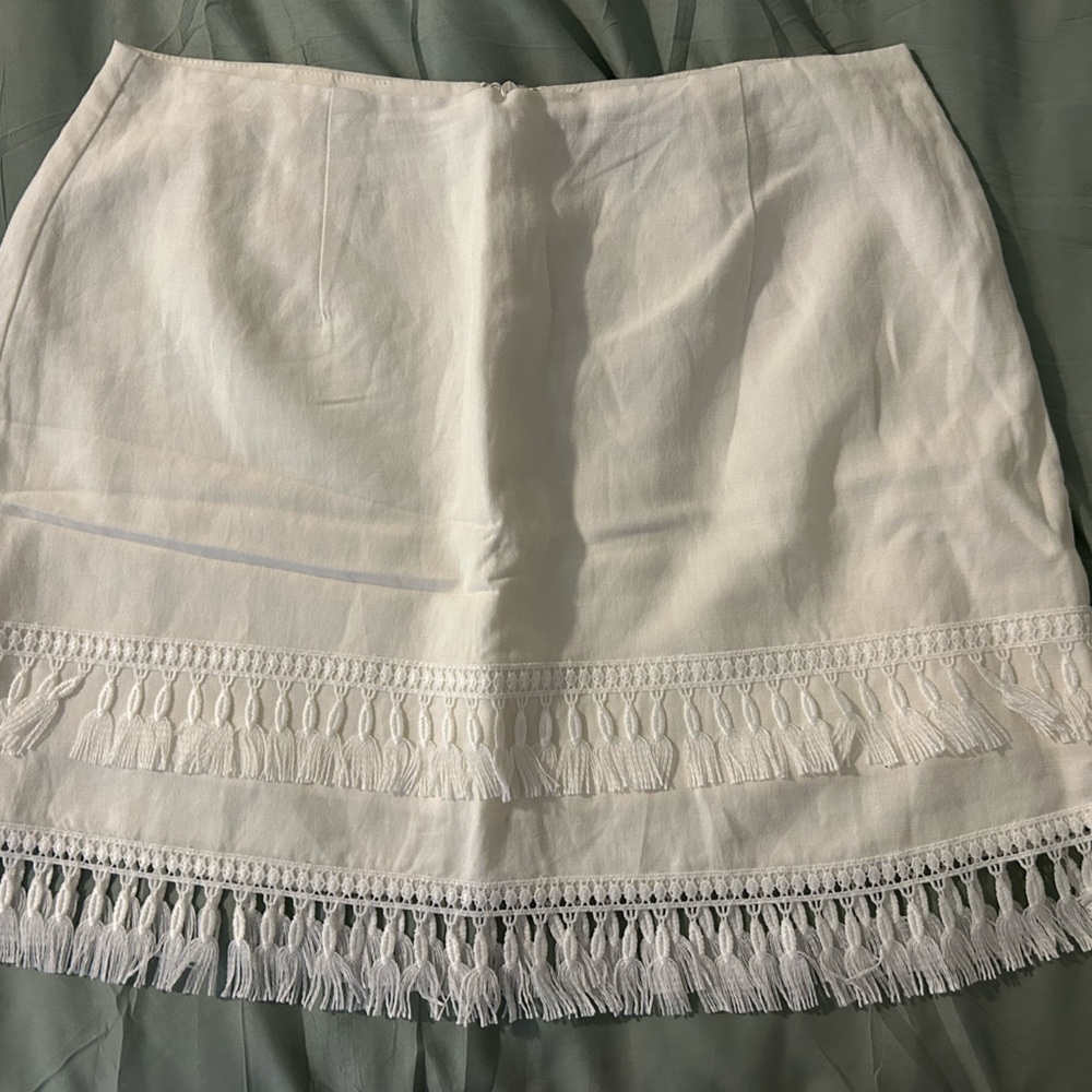 Lulus Ivory Mini Skirt with Fringe Accents
